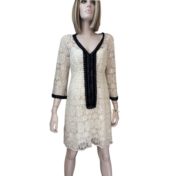 Nanette Lepore Sheath Dress Lace Crochet Zip Front Y2K Made in USA Linen Cotton - Picture 13 of 16